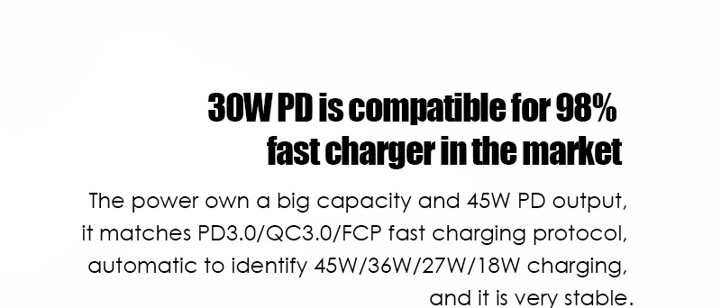 30 W PD est compatible avec les chargeurs rapides à 98 % du marché